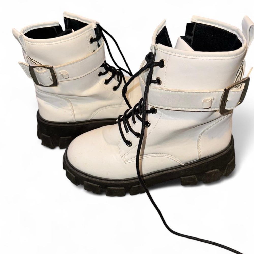 White Combat Boots with Black Soles